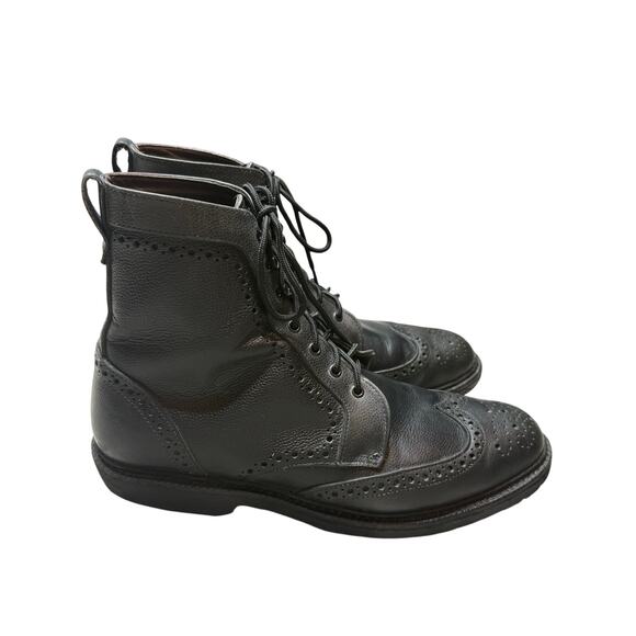 Allen Edmonds Dress Boots Men 13 Black Leather Long Branch Lace Up Wing Tip - Picture 1 of 8